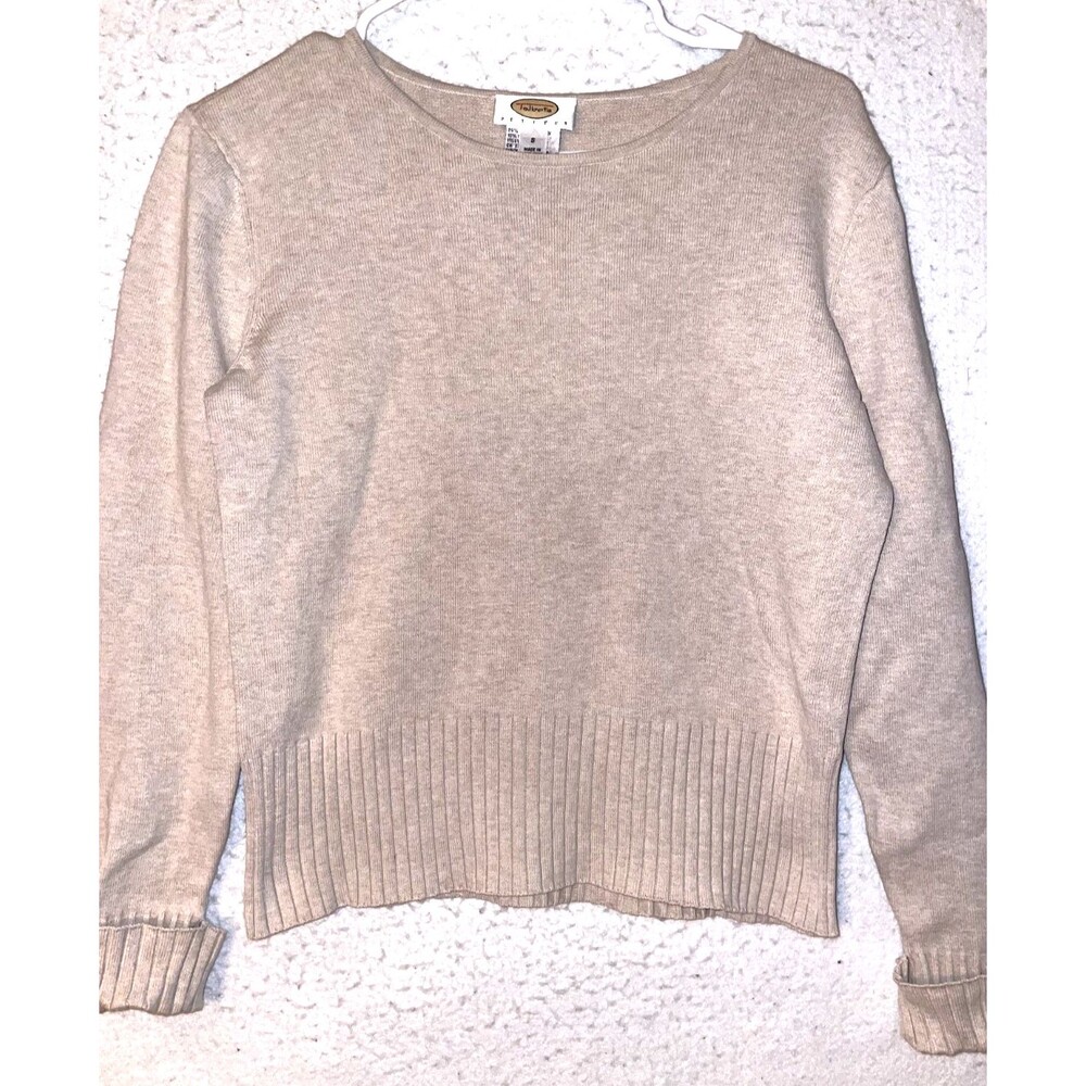Talbot Petites Womens sz S Beige Knit Sweater Long Sleeve Cotton Blend VTG